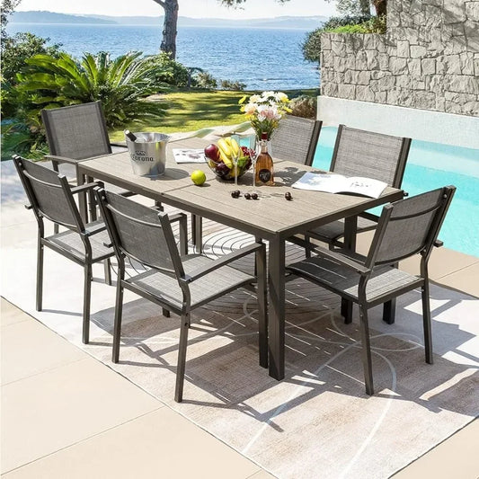 Terrace Dining Outdoor Furniture Set with Weatherproof Table and 6 Stackable for Garden