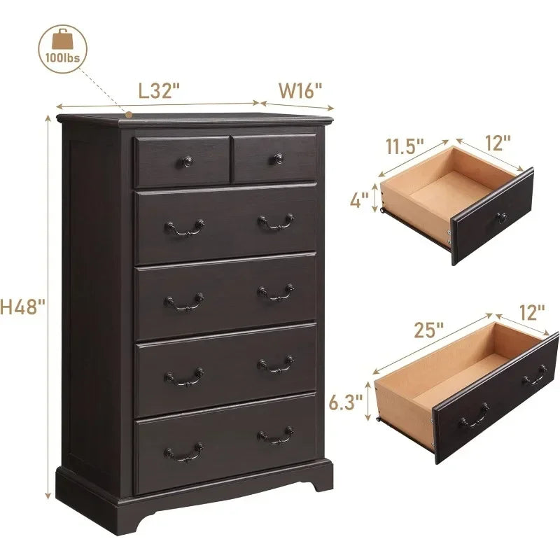 T4TREAM 6 Drawers Dresser Chests for Bedroom, Wood Rustic Tall Chset of Drawers,Dressers Organizer for Bedroom