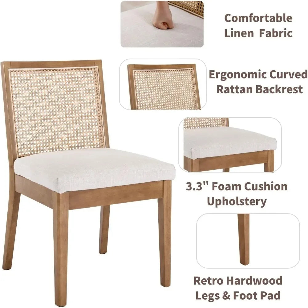 LIVINOVA Farmhouse Rattan Dining Chairs Set of 6,Mid Century Modern Kitchen & Dining Room