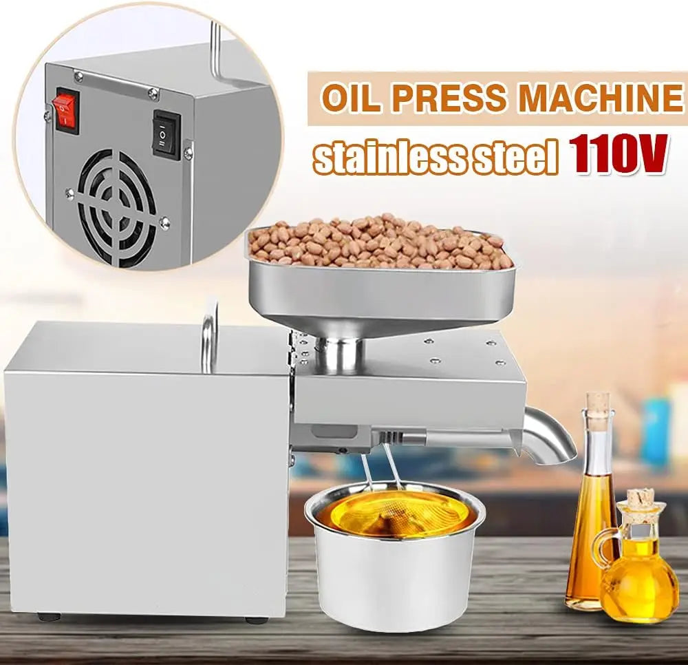 Oil Press Machine 1500W 110V Electric Automatic Peanut Nut Seed Oil Extractor Stainless Steel Oil Presser Expeller for Co