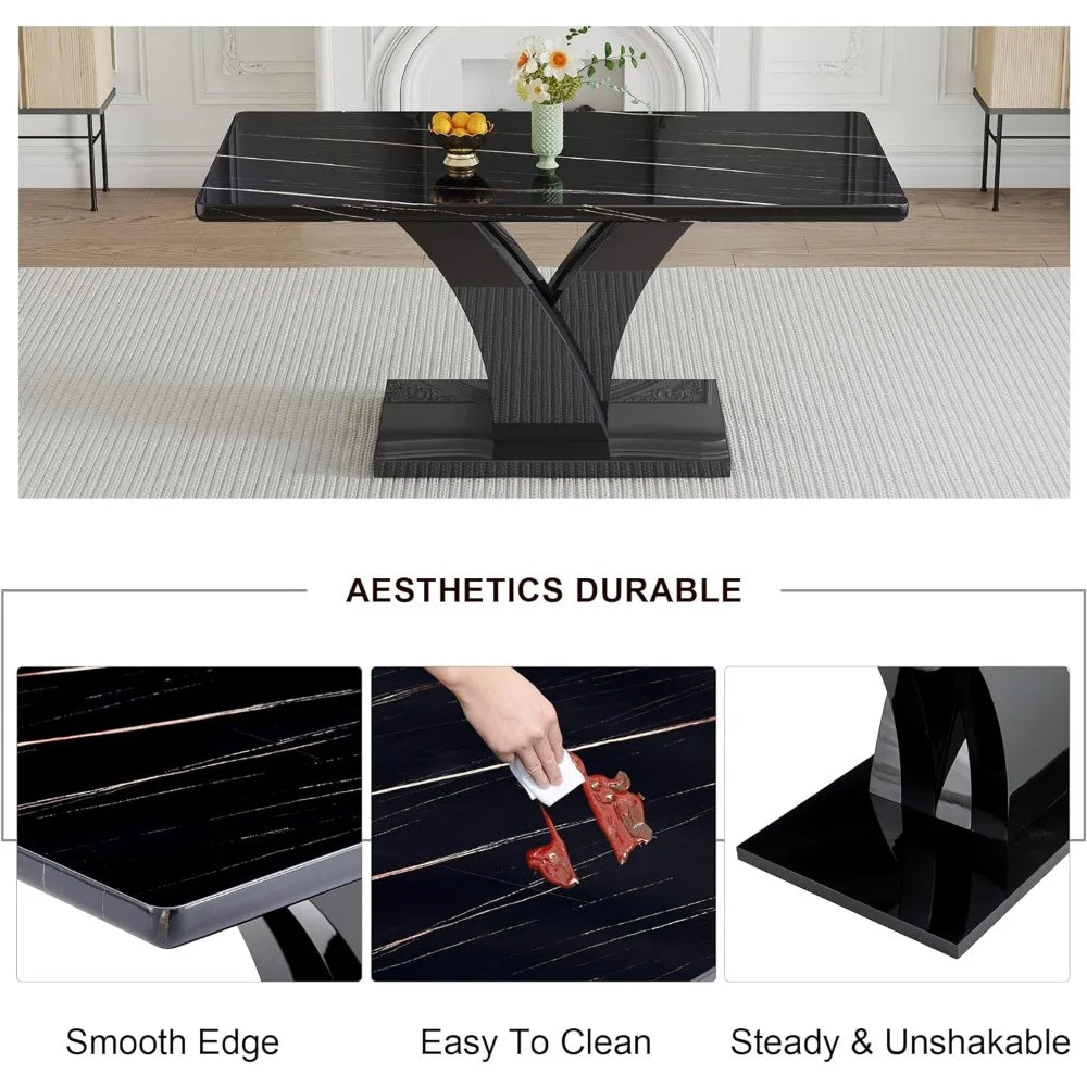 Modern Dining Table Set, Rectangular Faux Marble Kitchen Table Set,