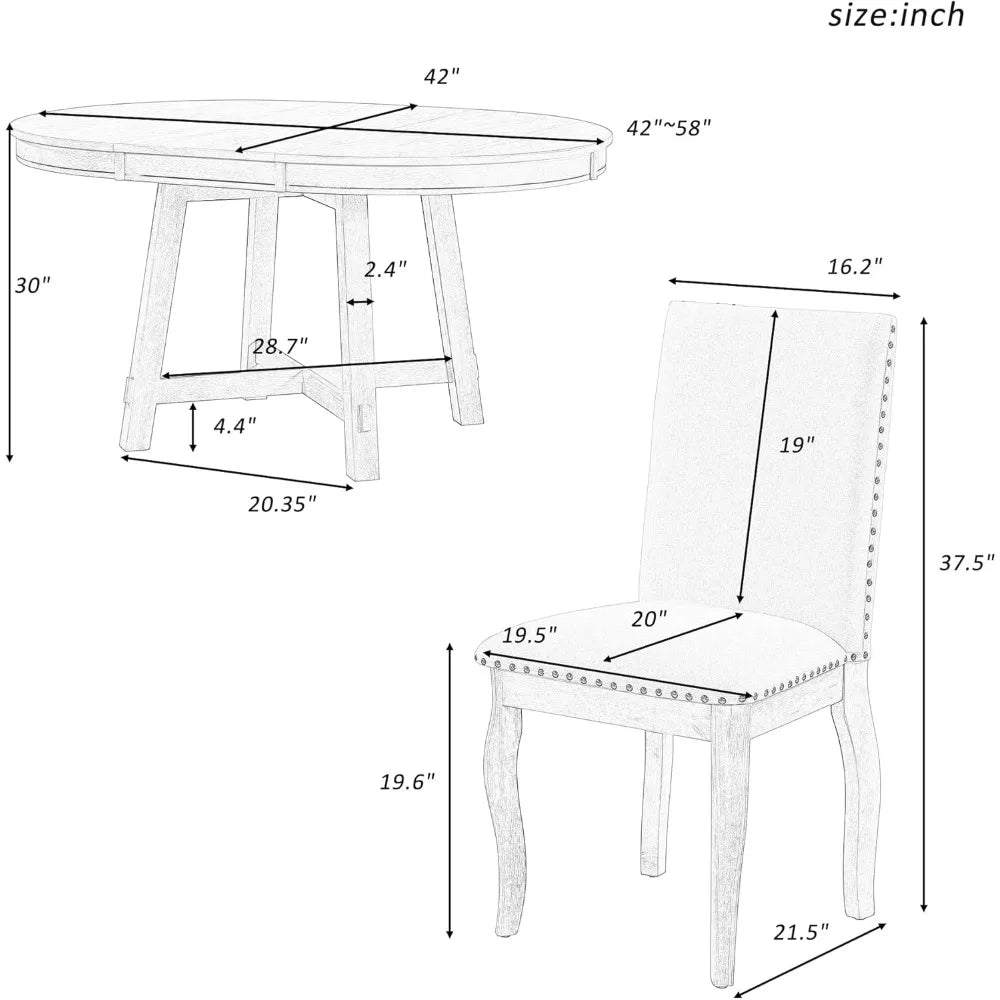 Designs Kitchen Dining Table Set for 4, Wood Round Extendable Table and 4 ChairsTable Set