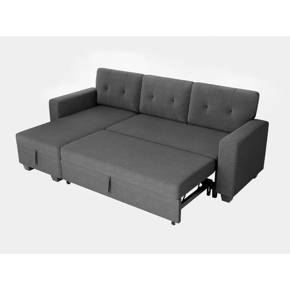 Sofa Bed Reversible Convertible Sleeper Pull Out Couches with Storage Chaise Living Room, Dark Gray