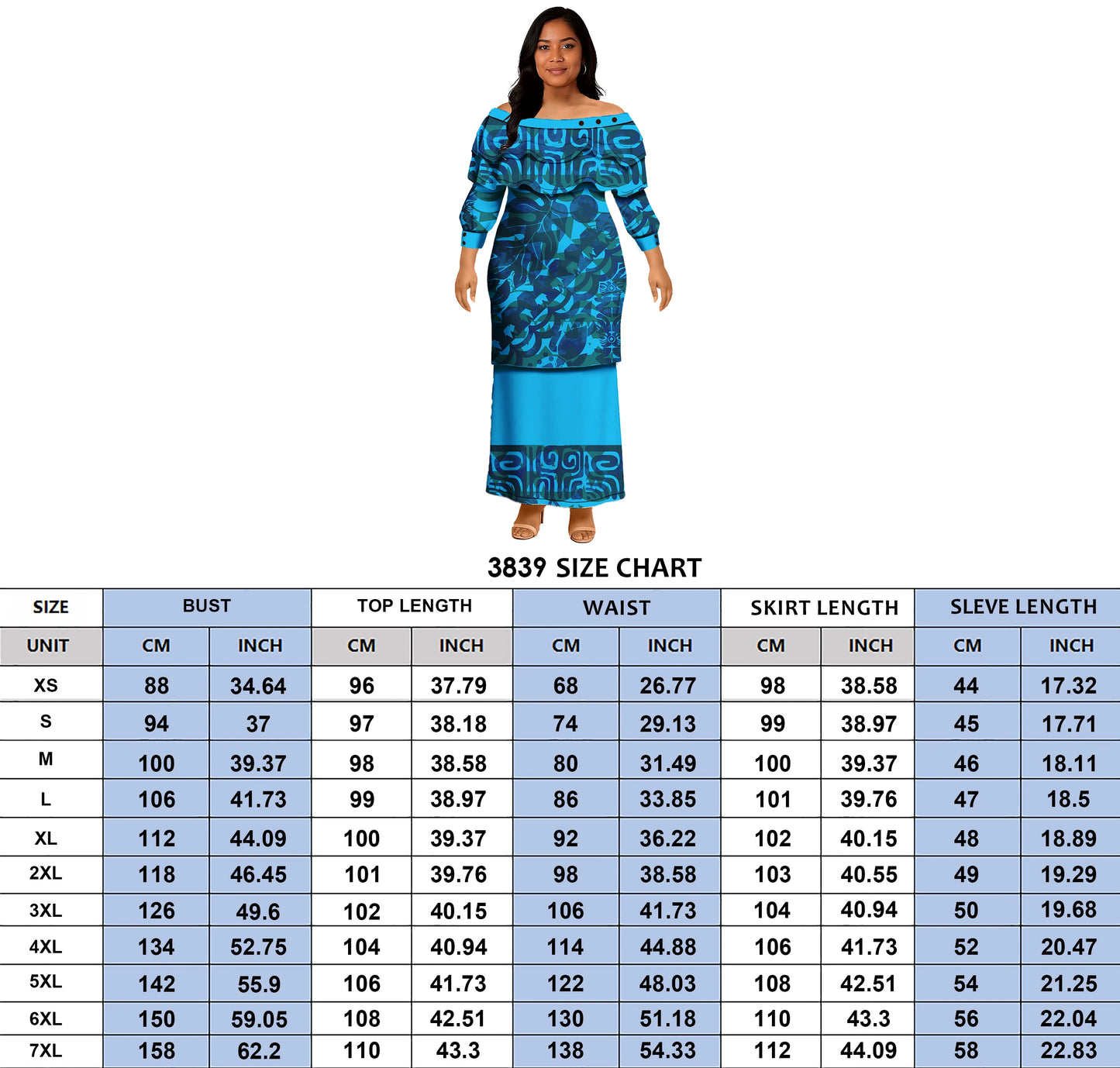 Evening Party Sexy Elegant Two-Piece Dress Puletasi Polynesian Samoan Tribal Long Sleeve Church Two-piece Set