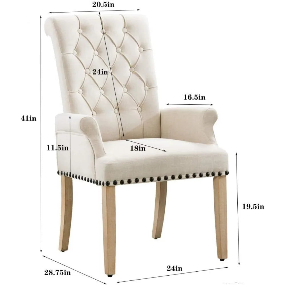 Dining Room Chairs with Arms, Tufted Upholstered High Back Nailed