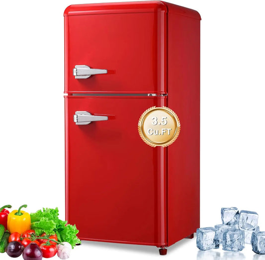 Compact Refrigerator Retro Fridge with Dual Door Small Refrigerator with freezer 7 Level Adjustable Thermostat