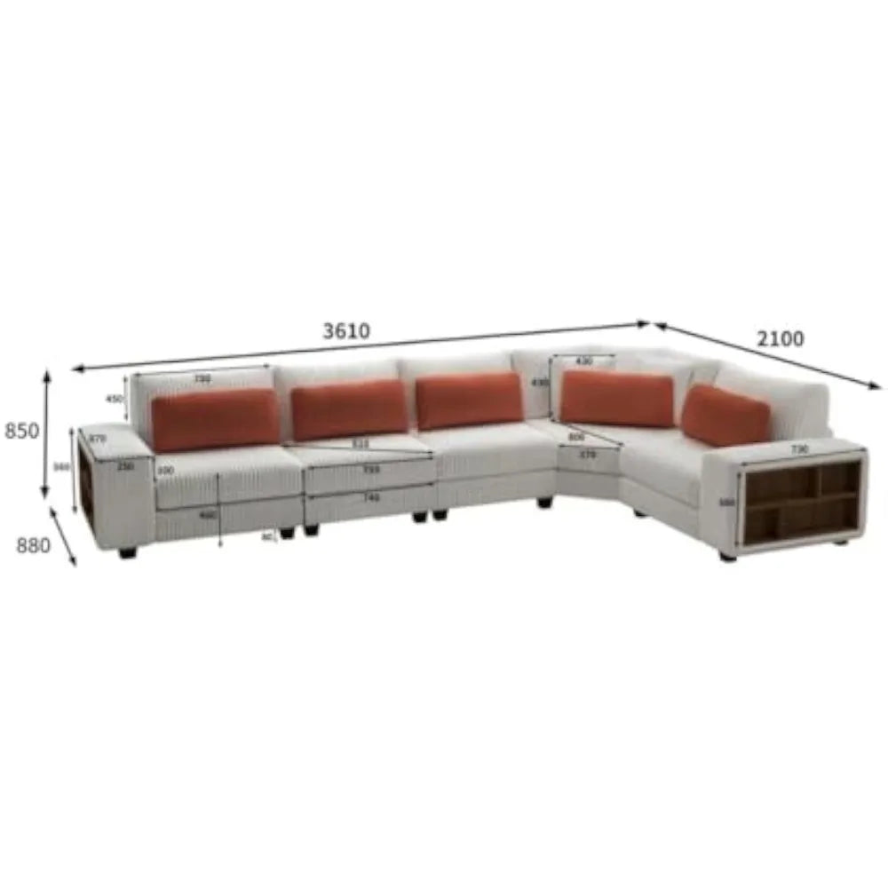 Sectional Couches for Living Room, L-Shaped Sofa Couch with LambWool Fabric, with Pillows 5 Seat