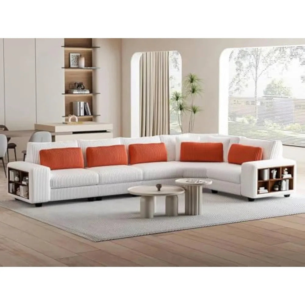 Sectional Couches for Living Room, L-Shaped Sofa Couch with LambWool Fabric, with Pillows 5 Seat