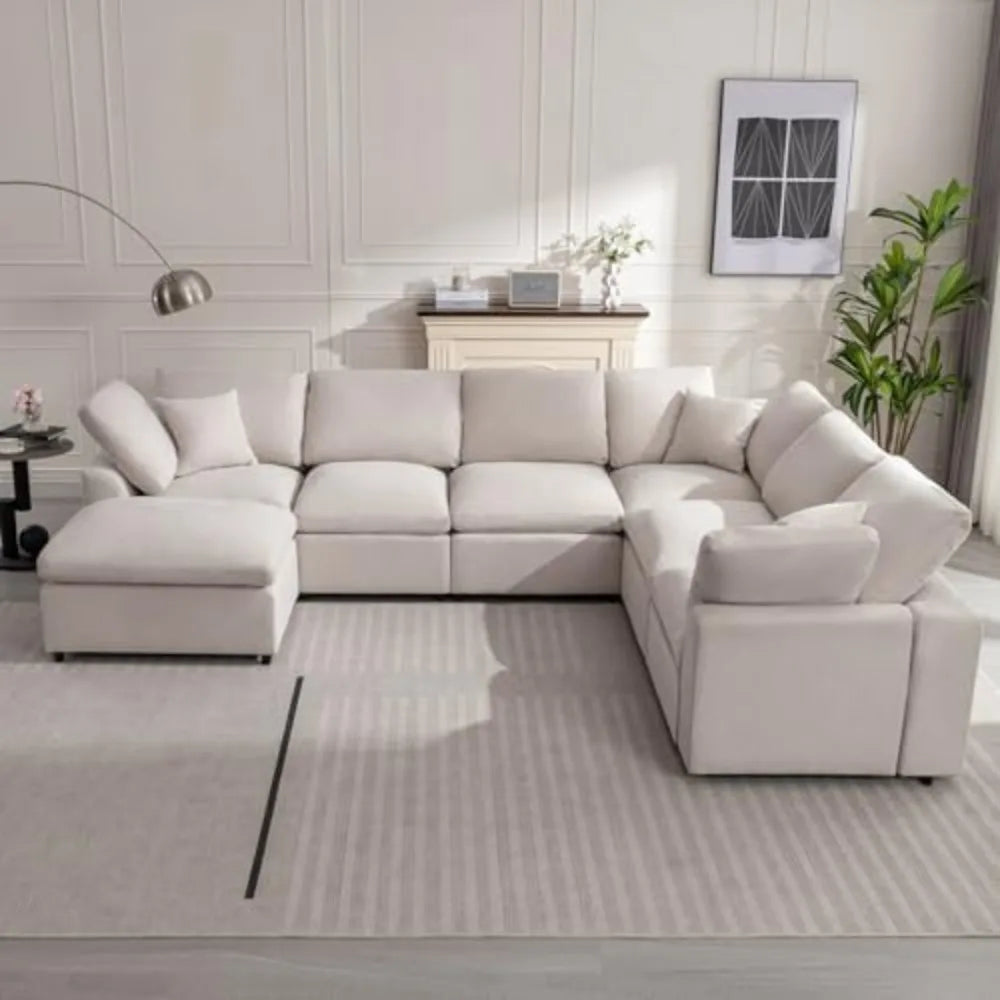 Sofa Modern Oversized Cloud Couch with Movable Ottoman 7 Seater L-Shaped Sofas Comfy Couches for Living Room