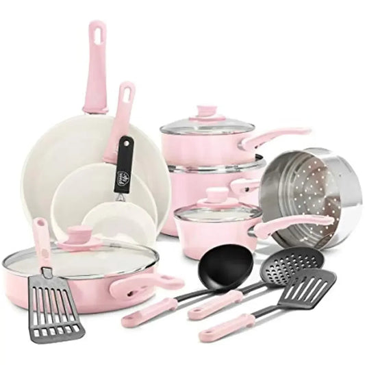 Soft Grip Healthy Ceramic Nonstick, 16 Piece Cookware Pots and Pans Set,