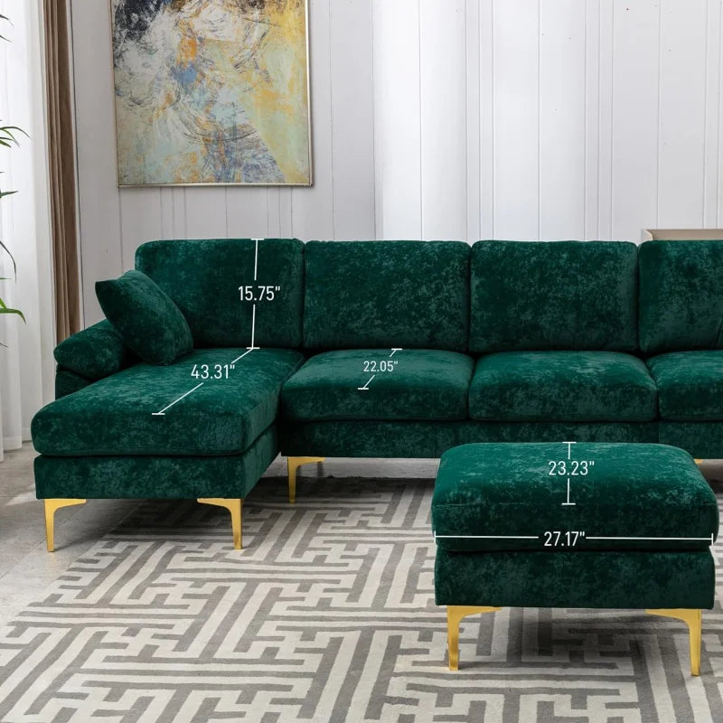 Sectional Sofa couch,4 Seat set for Living Room, Convertible L-Shaped Velvet with Chaise Lounge