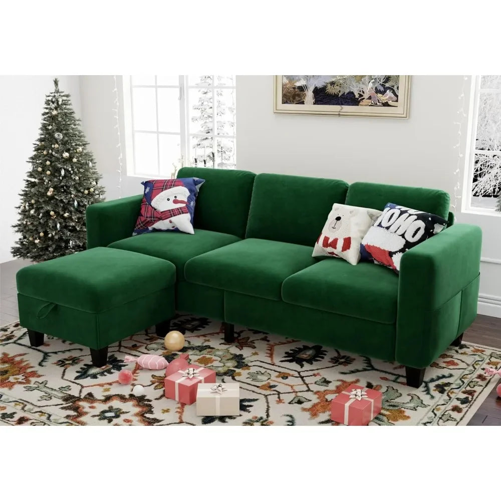Sleeper Sectional Sofa Set ,with Storage Ottoman 4-Seat Sectional Sofa Set for Living Room, Velvet U Shaped Couch