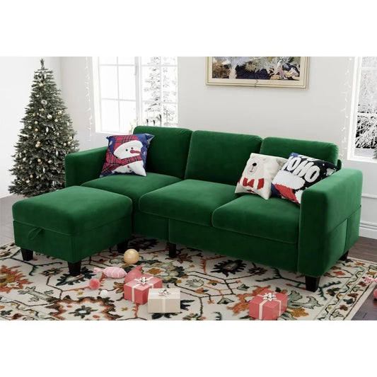 Sleeper Sectional Sofa Set ,with Storage Ottoman 4-Seat Sectional Sofa Set for Living Room, Velvet U Shaped Couch