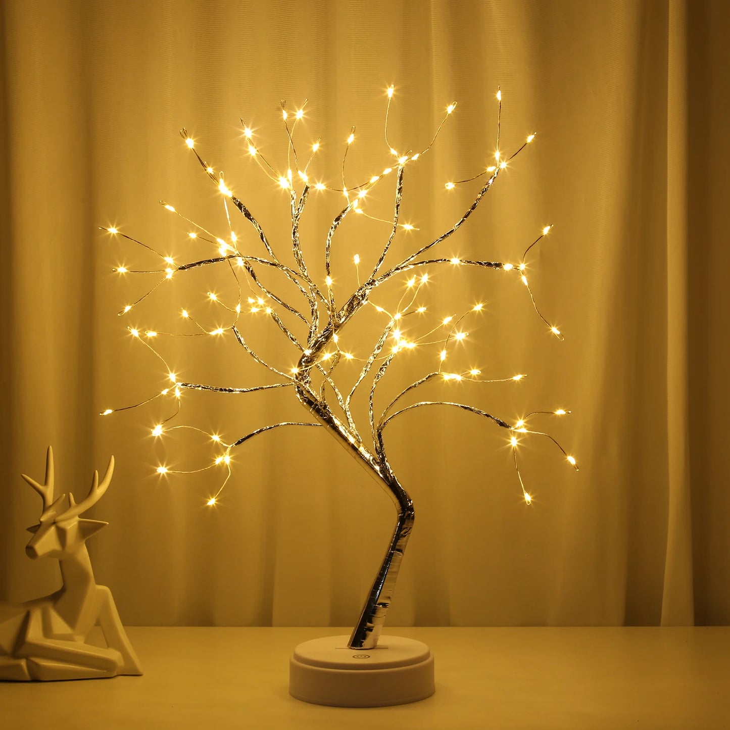 LED Night Light Tabletop Bonsai Tree Light Lamp USB or Touch Switch Copper Wire Bedside Light for Bedroom Children Home Decor