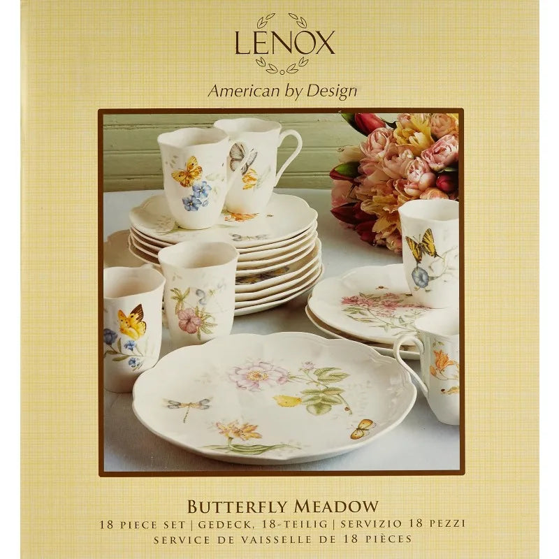 Butterfly Meadow 18-Piece Dinnerware Set, White