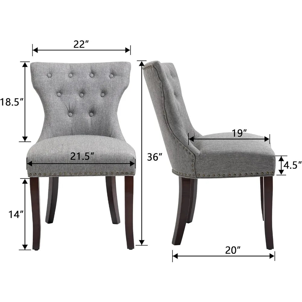 Dining Chair Set of 2, Tufted Upholstered Solid Wood Accent Chair with Nail Head and Button, Dining Chair Set