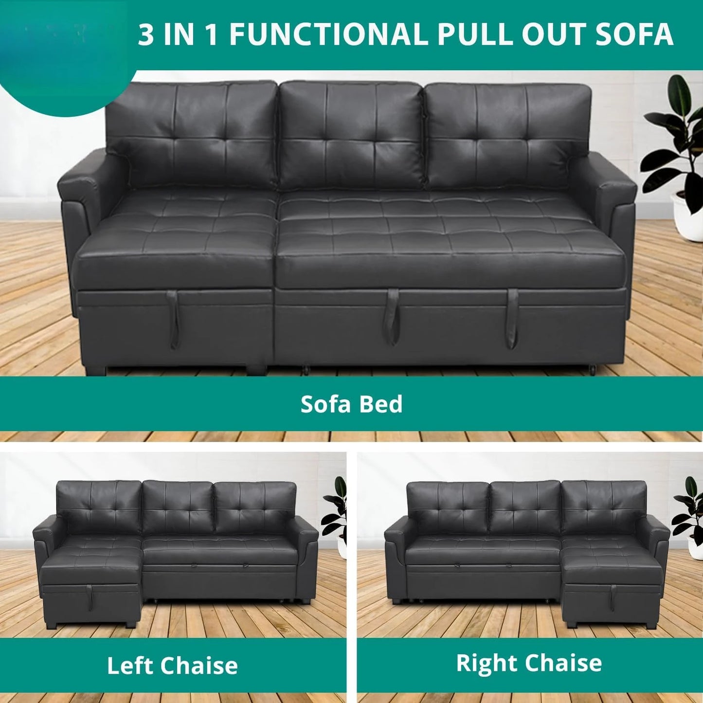 Sofa Living Room, Tufted Pull Out Couch with Storage, L-Shaped Reversible Sleeper Sofas with Storage, Sofa Living Room