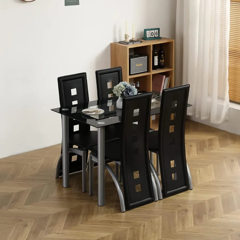 Karl Home 5-Piece Dining Table Set with 1 Glass Dining Table