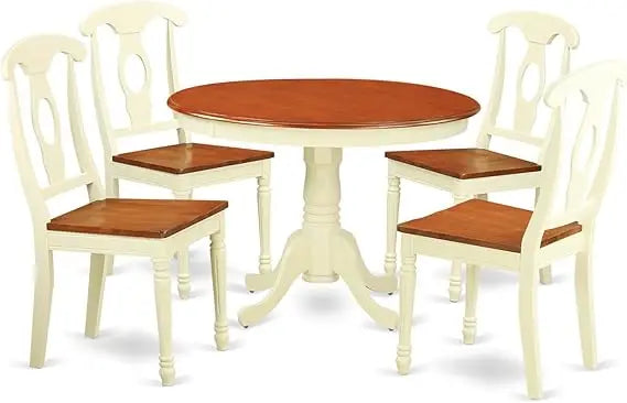 Kitchen Table & Chairs Set Includes Round Dining Room Table with Pedestal and Faux Leather