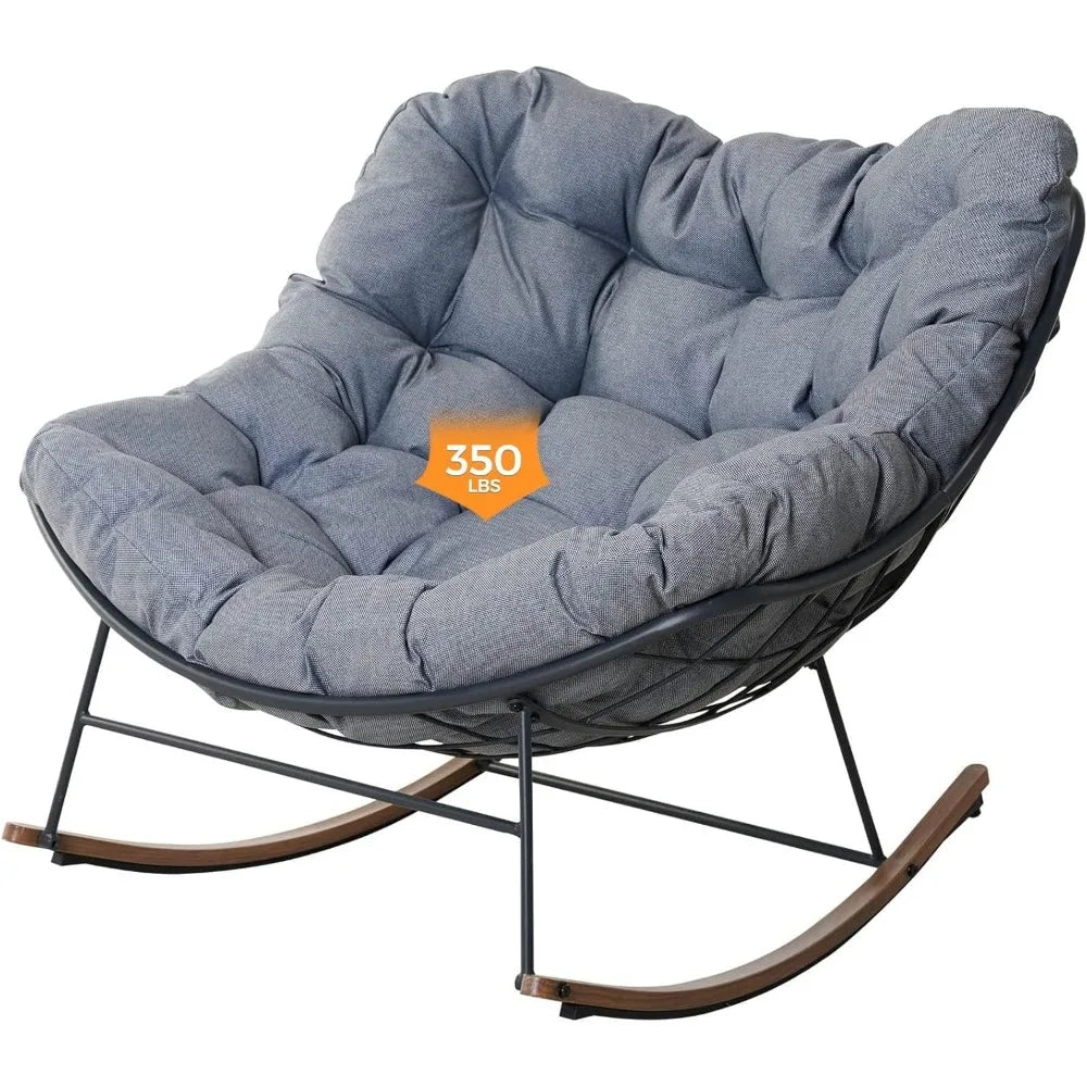 Royal Rocking Chairs, Coated Outdoor Rocking Recliner Chair Set of  with Cushion for Front Porch Garden Patio Backyard