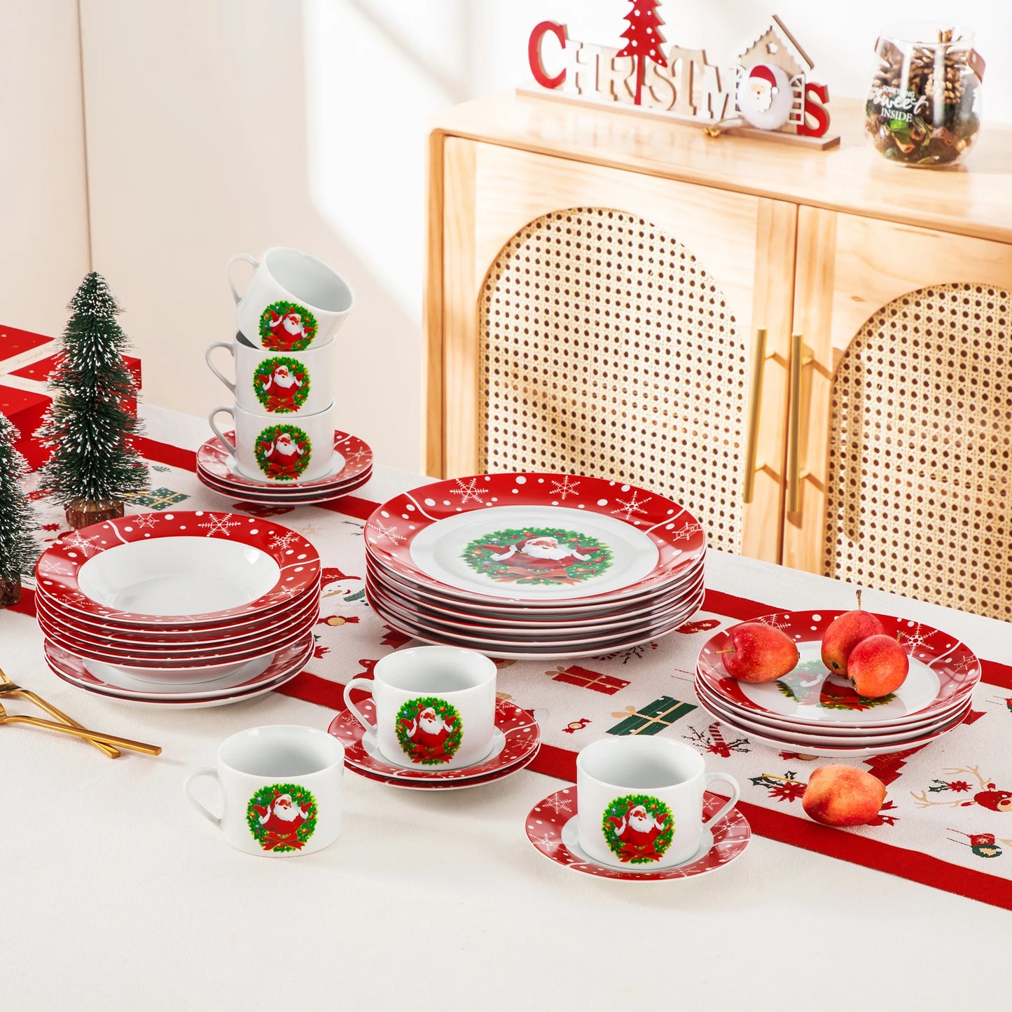 Christmas Dinnerware Set Santa Claus Style Plates Dinner Set with Dinner Plate/Dessert/Soup Plate/Mug