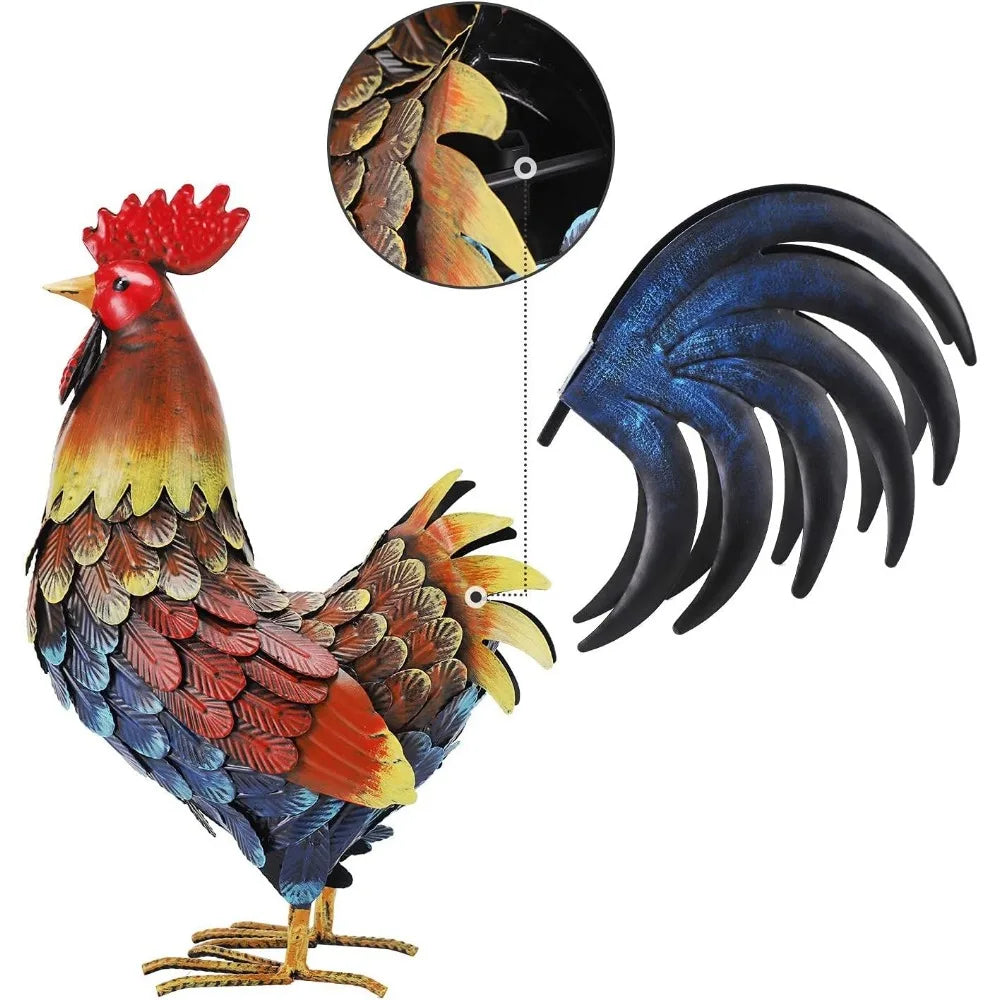 Rooster Decor Garden Statue Metal Chicken Yard Art Sculpture Outdoors Decoration Home