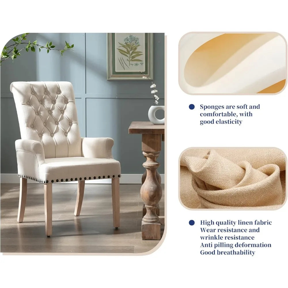 Dining Room Chairs with Arms, Tufted Upholstered High Back Nailed