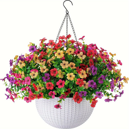 Fake Hanging Flowers With Basket -Artificial Flowers, Outdoor/Indoor Patio Lawn Decor,