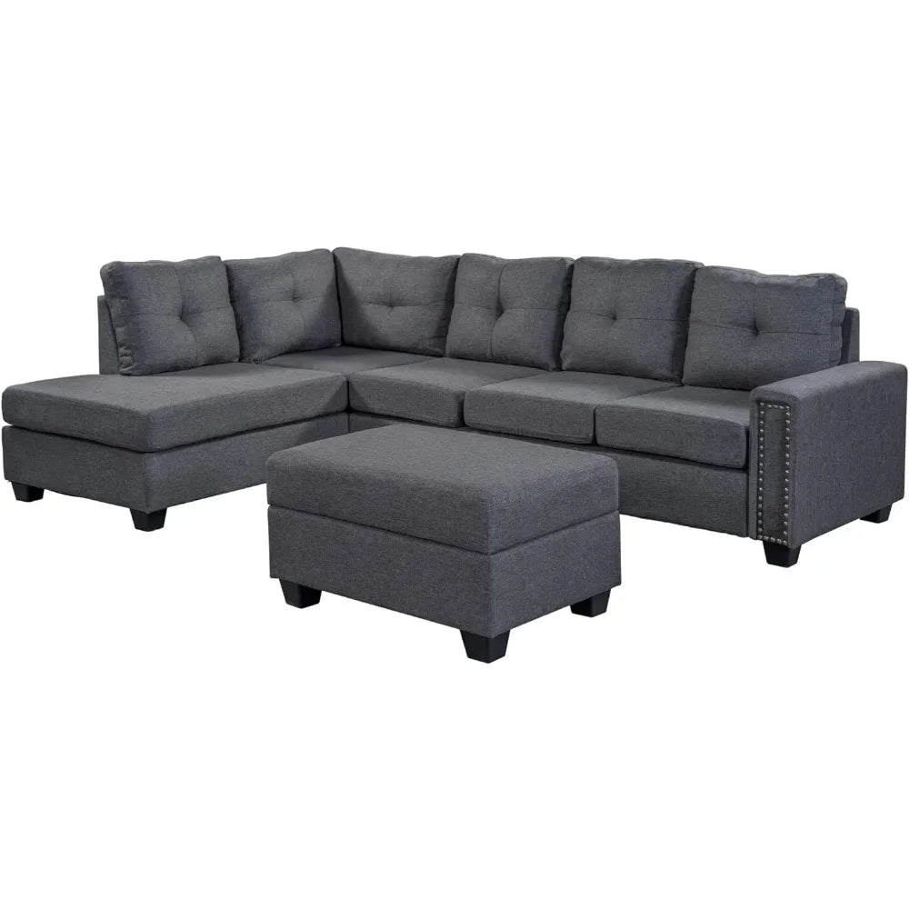 L Shape Modular Storage Ottoman & Chaise, Comfy Oversized Corner Sofa Cup