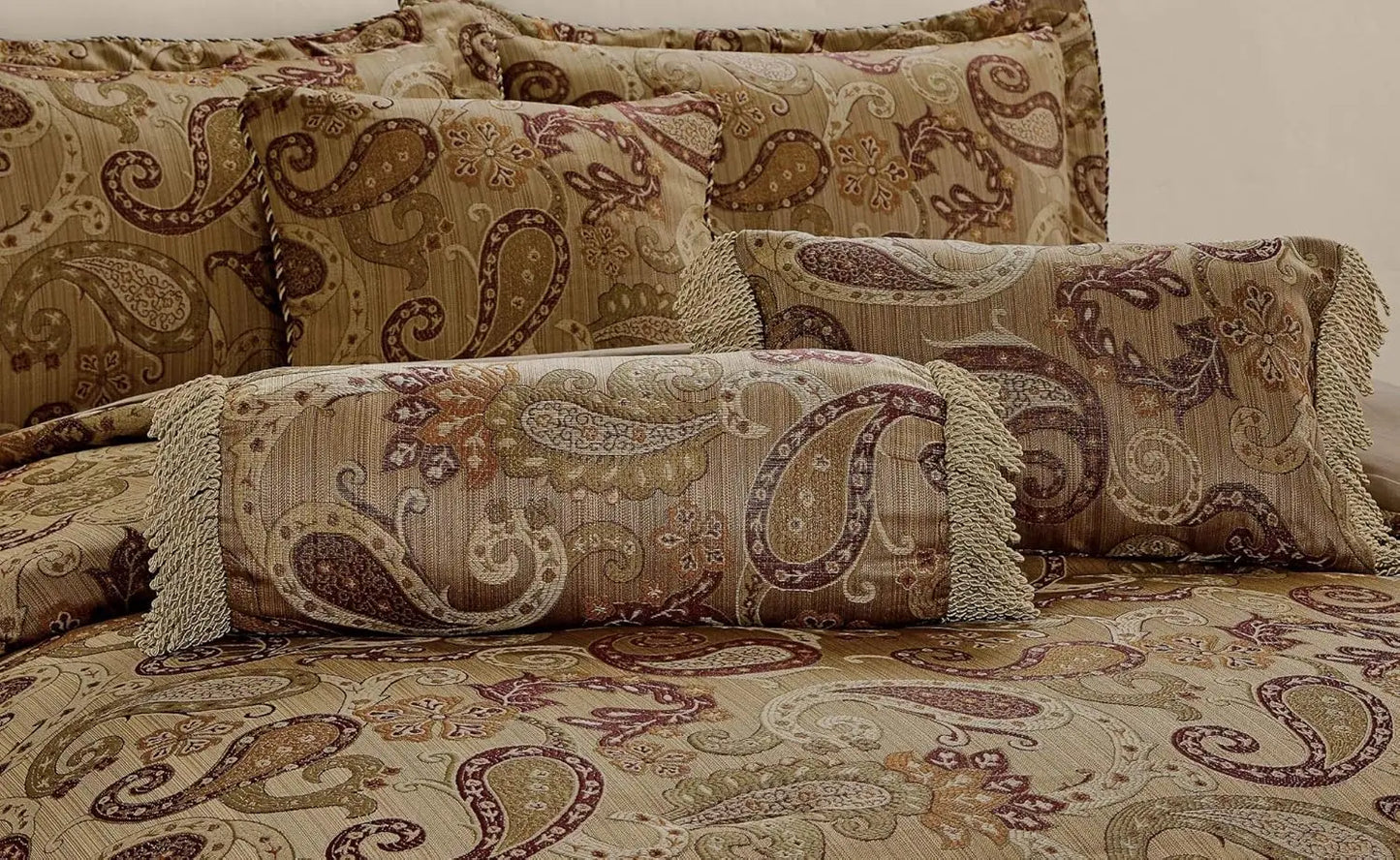 Paisley Jacquard Embroidered Comforter Bedding Set, King Size