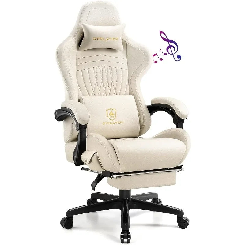 GTPLAYER Chair Computer Gaming Chair (Leather, Ivory)