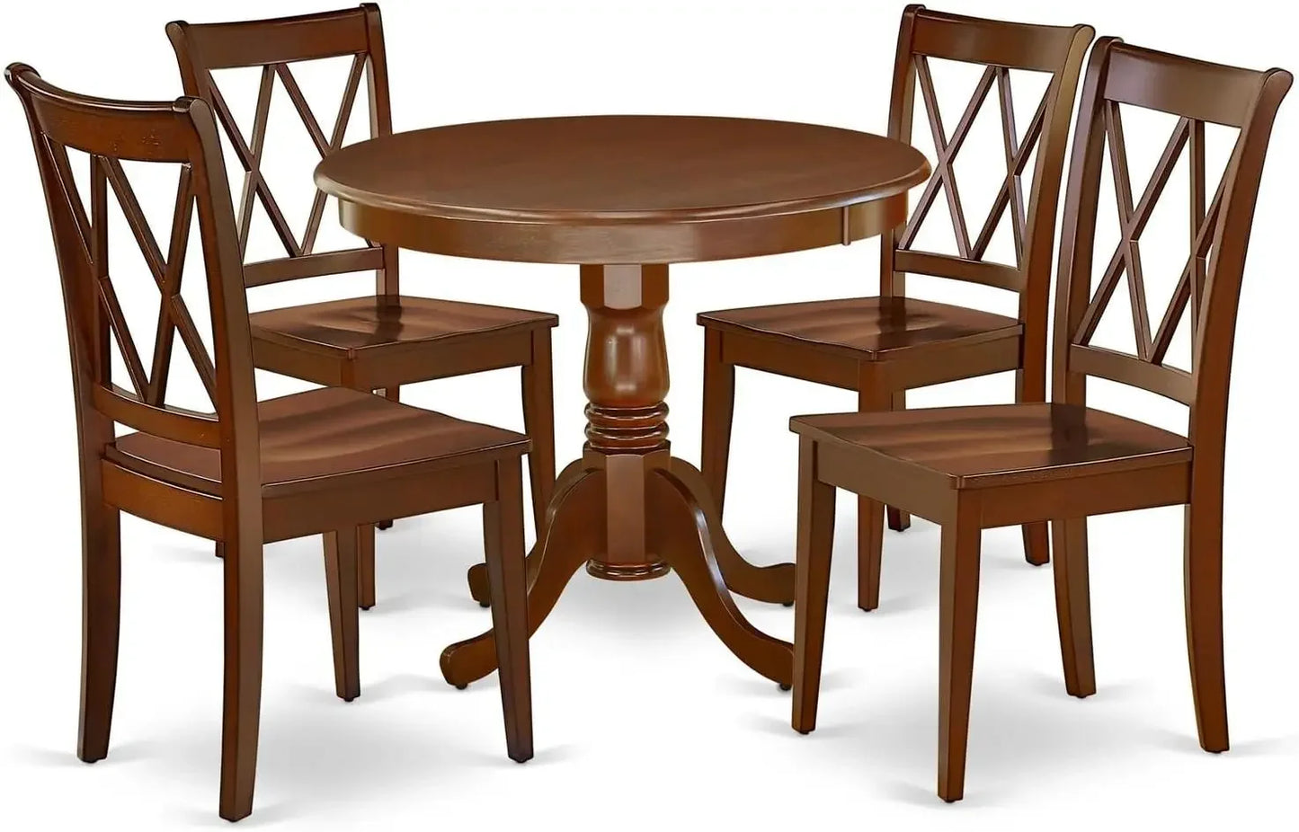 Dining Table with Base and 2 Solid Wood Chairs