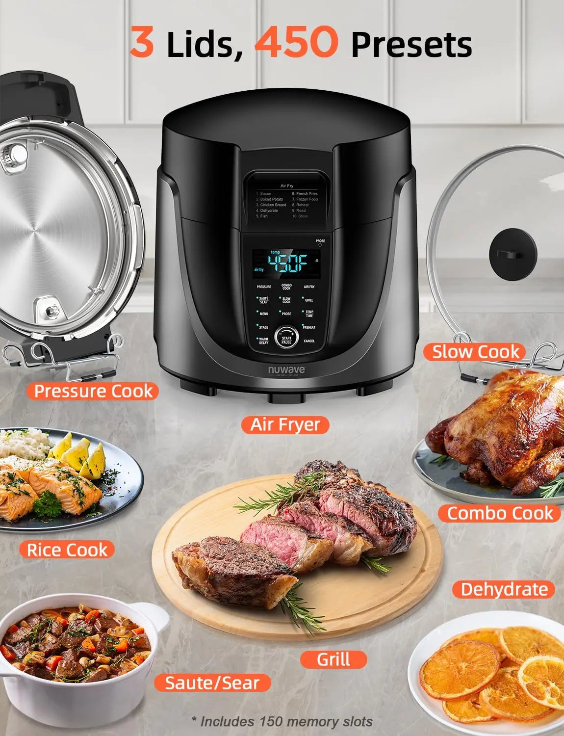 Duet Electric Pressure Cooker & Air Fryer Combo, 450 IN 1 Slow Cooker