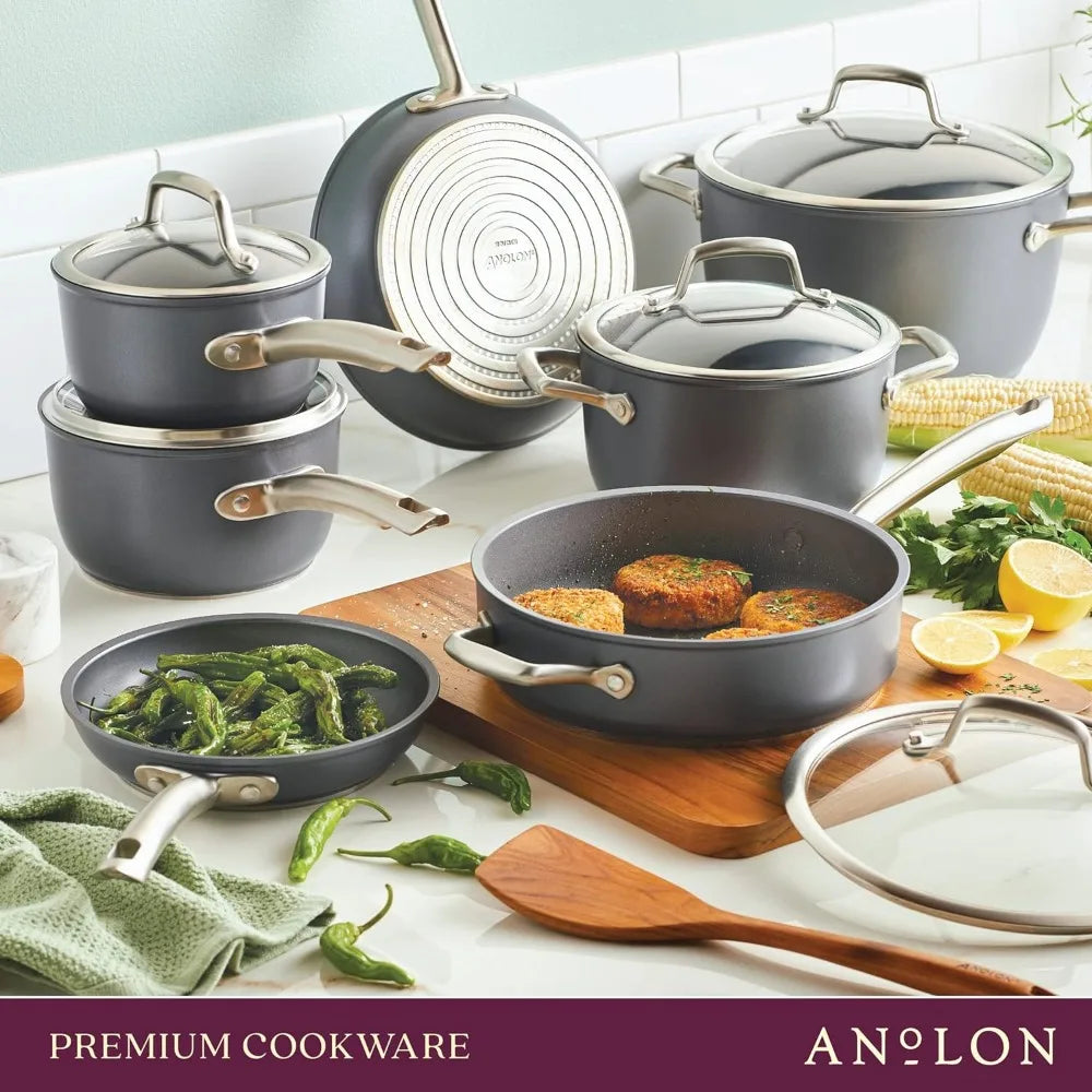 Forged Hard Anodized Nonstick Cookware Pots and Pans Set, 12 Piece - Moonstone Gray