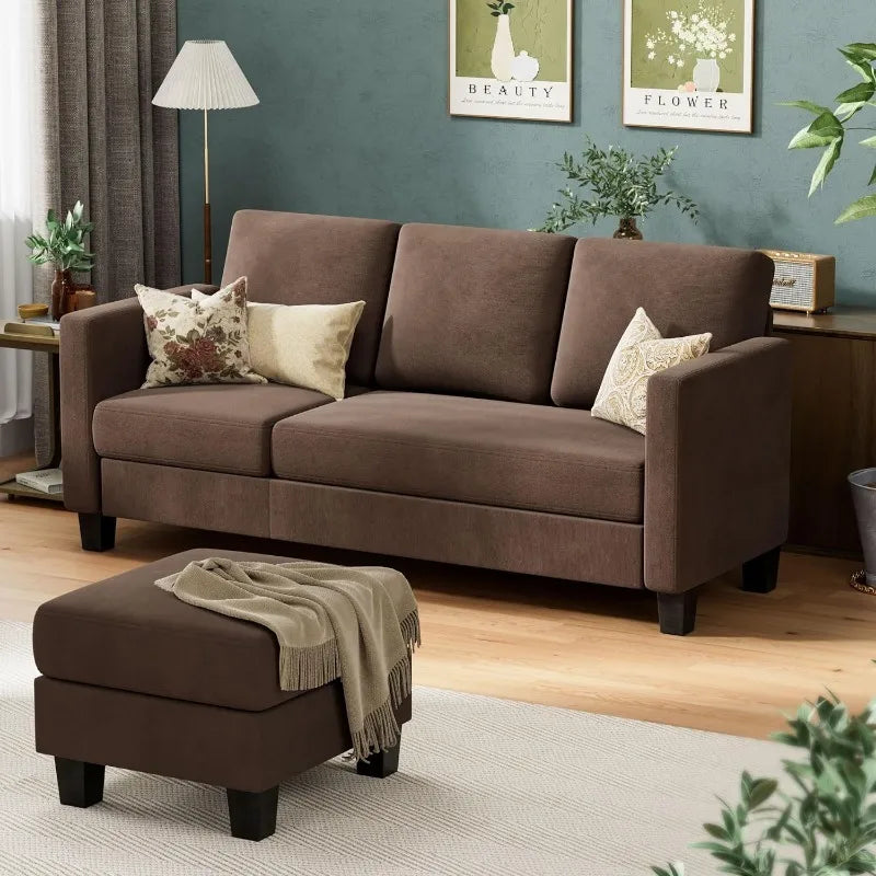 Convertible Sectional Sofa Couch, 3 Seat L-Shaped Sofa with Linen Fabric