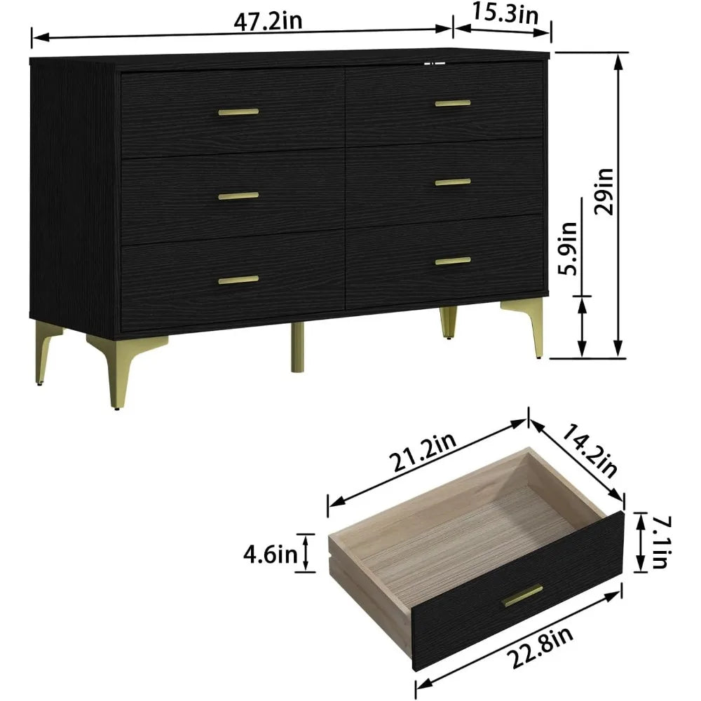 Dressing Table Modern 6 Drawer Wood Dresser Make Up Table Entryway