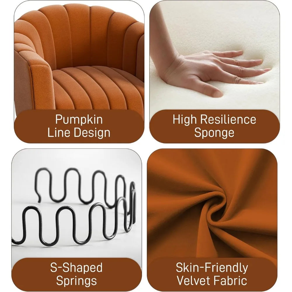 Upholstered Velvet Round Armchairs, Modern Reading Lounge Chair for Living Room