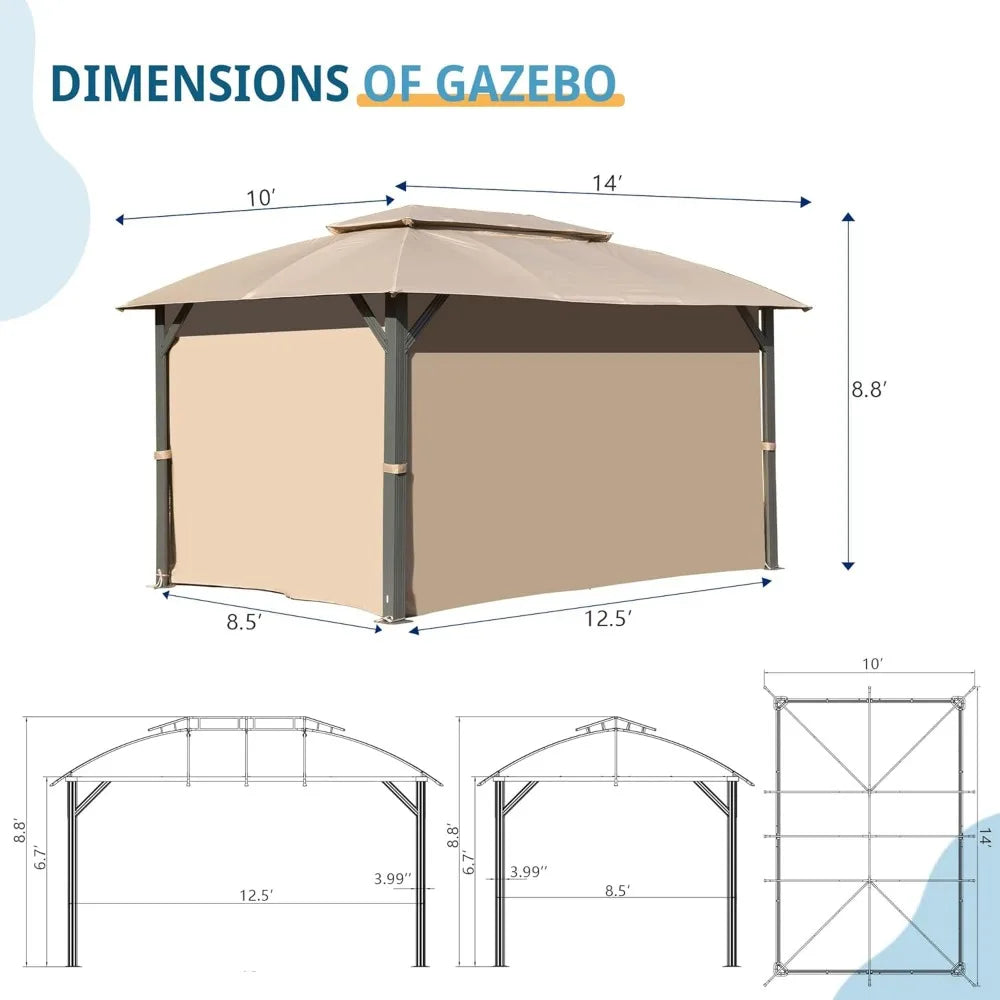 Outdoor Gazebo Double Roofs, Privacy Curtains, Mosquito Nettings, Heavy Duty Metal Frame Party Tent Canopy Patio