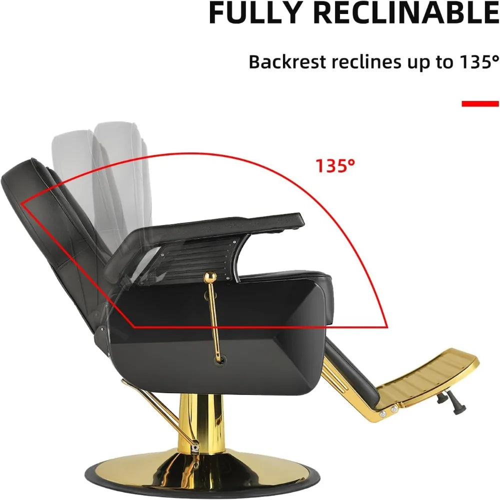 Chair Salon Hydraulic 360° Swivel Gold PVC Leather Barber, 440lbs Weight Capacity salon stool