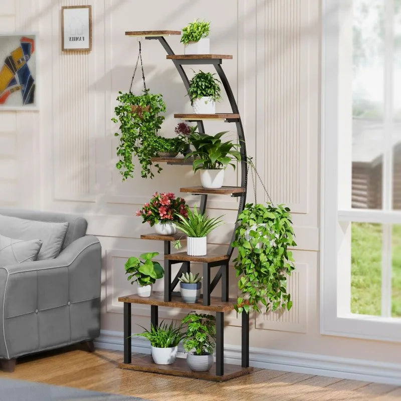 Plant Stand Indoor with Grow Lights, 9 Tiered Metal Plant Shelf, 63" Tall Plant Stand for Indoor Multiple