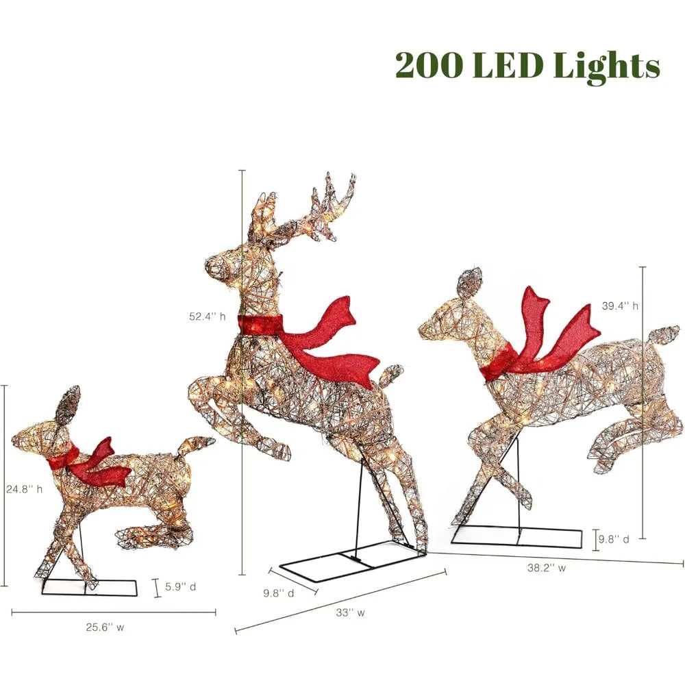 Rattan Reindeer Christmas Decorations Outdoor Yard Set of3,Indoor Decorations,LED Christmas Lighte