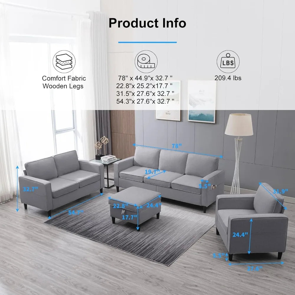 Shaped Sofa Sets 4 Pieces Living Room, Living Room Sofa and Loveseat Set,3-Seater L Shape