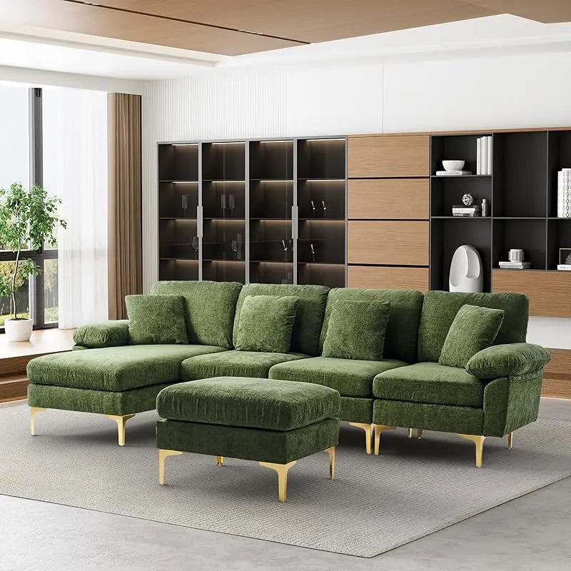 Sectional Sofa couch,4 Seat set for Living Room, Convertible L-Shaped Velvet with Chaise Lounge
