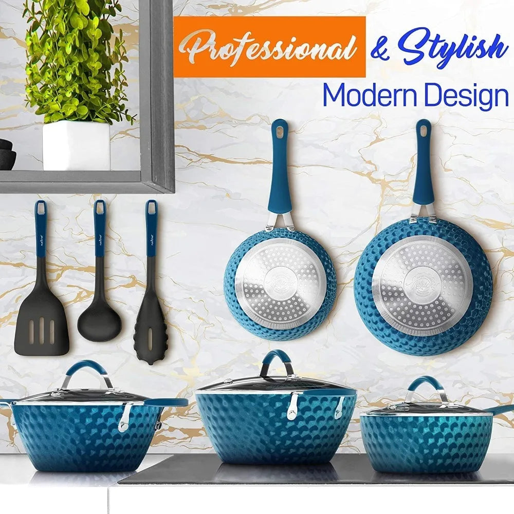 Pots and Pans Set Non Stick Cookware with Ceramic Coating, Ergonomic Handles,