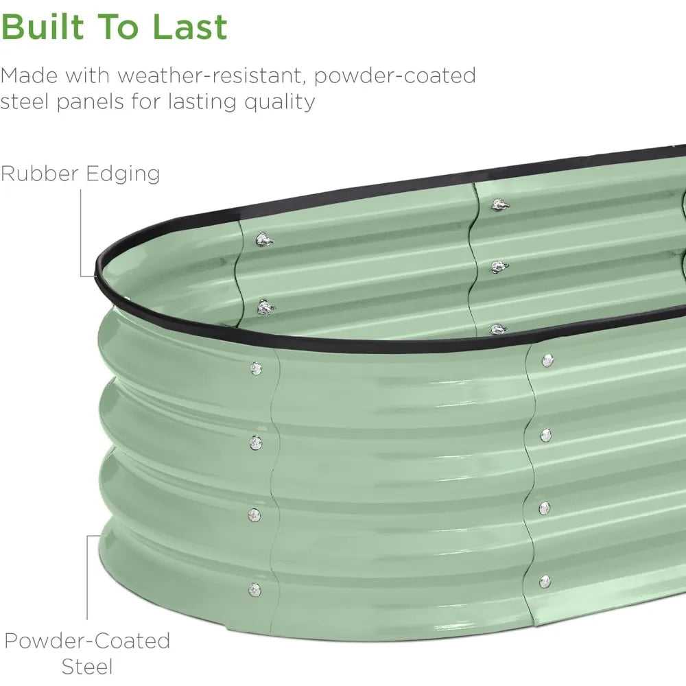 Outdoor Metal Raised Garden Bed, Oval Deep Root Planter Box for Vegetables, Flowers