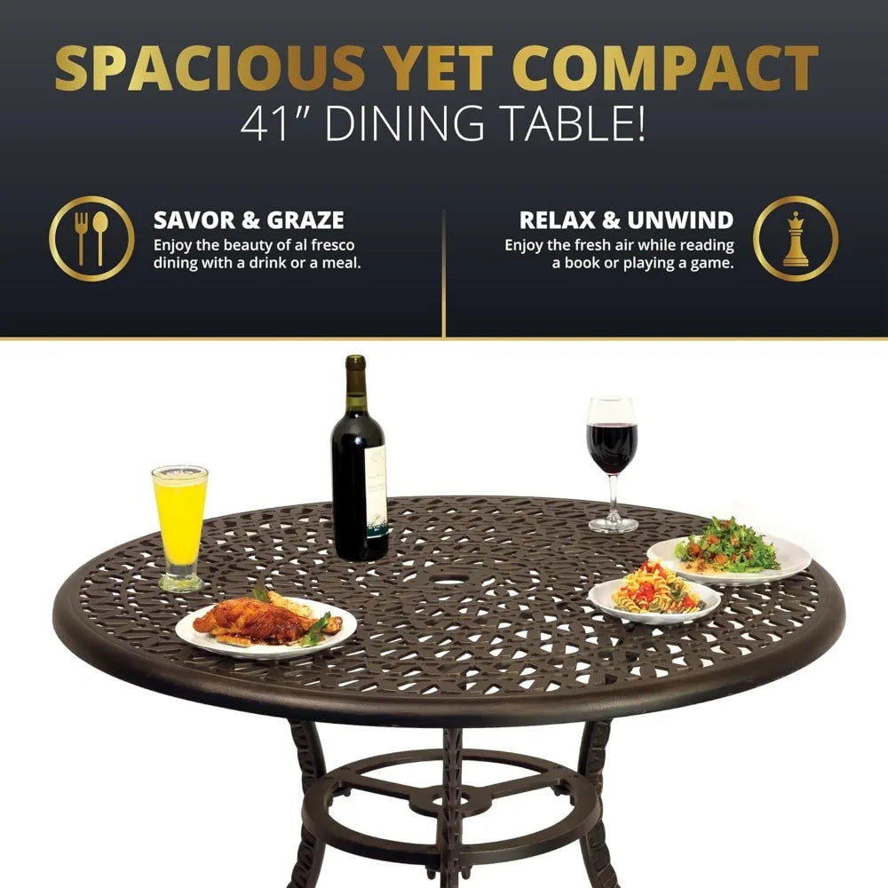 Aluminum Outdoor Dining Set for 4 with Cushions - Elegant Round Patio Table and Chairs