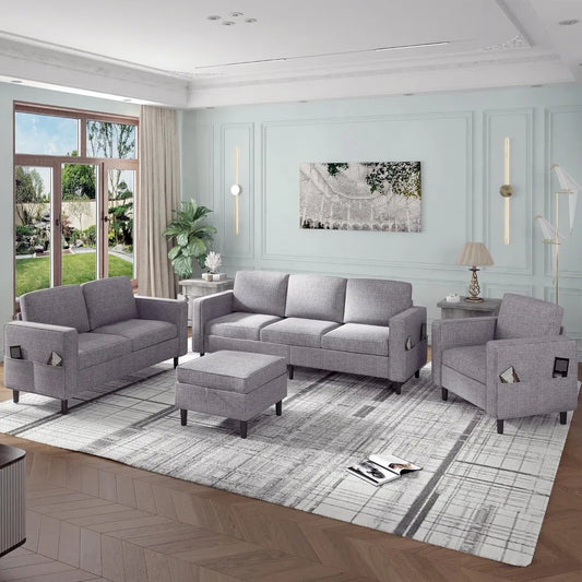 Shaped Sofa Sets 4 Pieces Living Room, Living Room Sofa and Loveseat Set,3-Seater L Shape