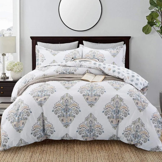 Super Soft Cotton 3 Piece Bedding Medallion Damask Duvet Cover Set-1000-Thread-1 Duvet Cover and 2 Pillow Shams