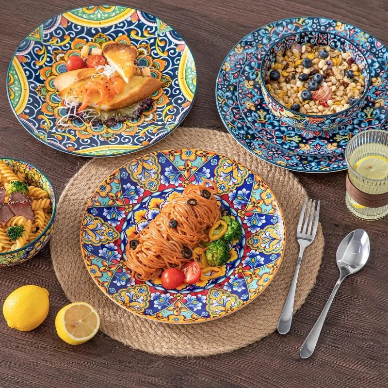 Dinnerware Sets, Plates and Bowls Set, Porcelain Dishes Set for 4, Microwave and Dishwasher Safe,