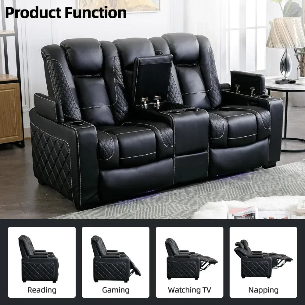 Home Reclining Sofas, Center Storage Console, Arm Storage, Cup Holders, Faux Leather Power Electric Recliner Loveseat Chair